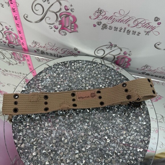 Belt distressed metal rings Beige Canvas Military-Style Belt with Eyelet Details main image 4